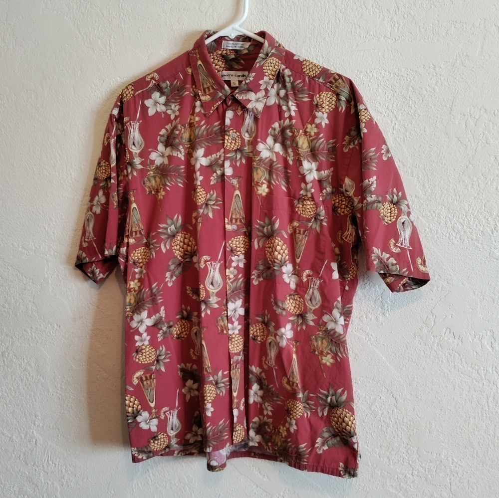 Vintage Tropical Red Men's Shirt Hawaiian Cocktail Theme Large